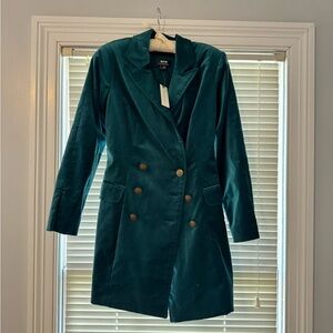 Anthropologie Green Double-Breasted Velvet Blazer Dress